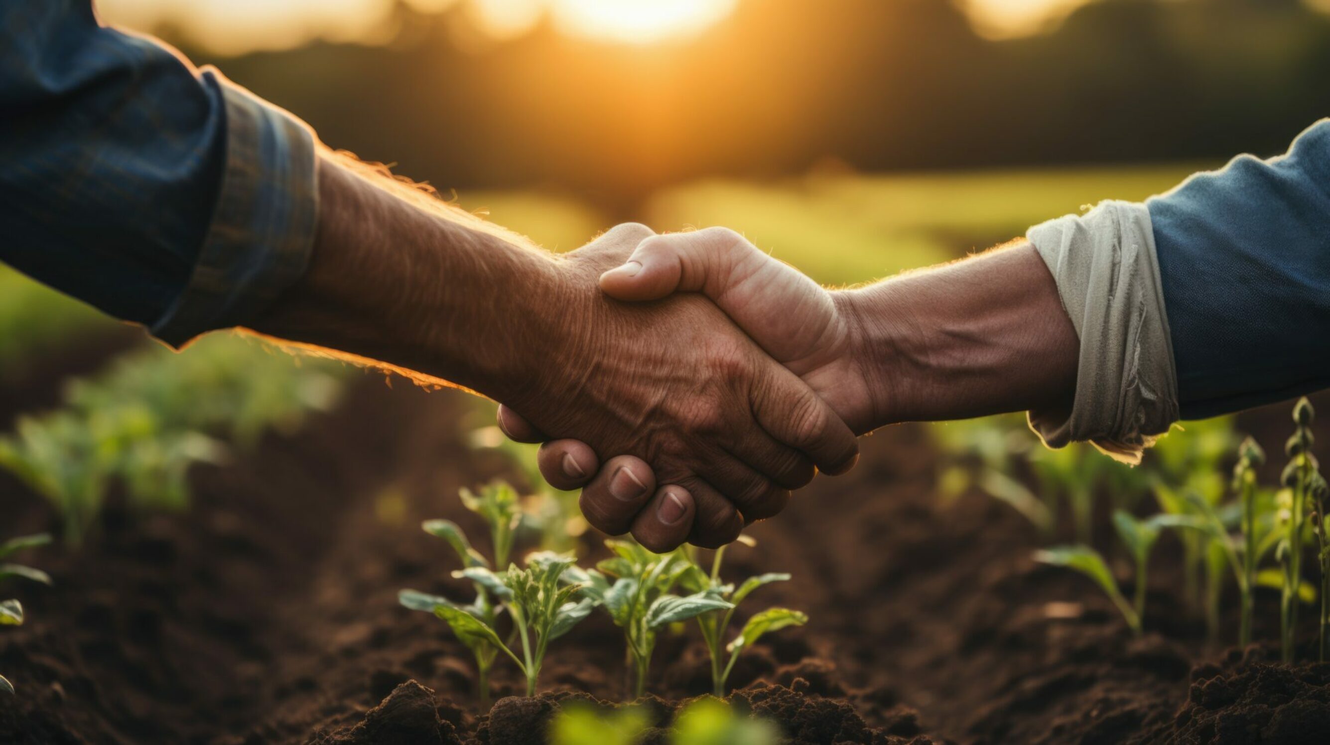 Poignée de main entre 2 producteurs dans un champ