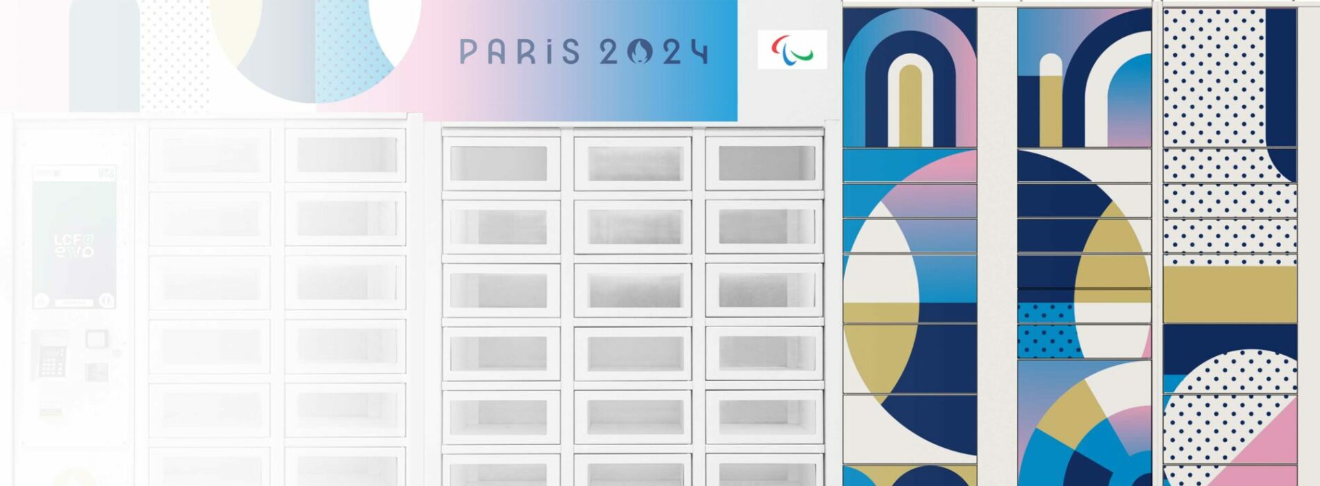 Mise en situation d'un distributeur automatique aux couleurs des Jeux Olympiques 2024