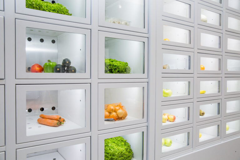 Close-up of a vending machine selling fruits and vegetables in self-service through a short supply chain