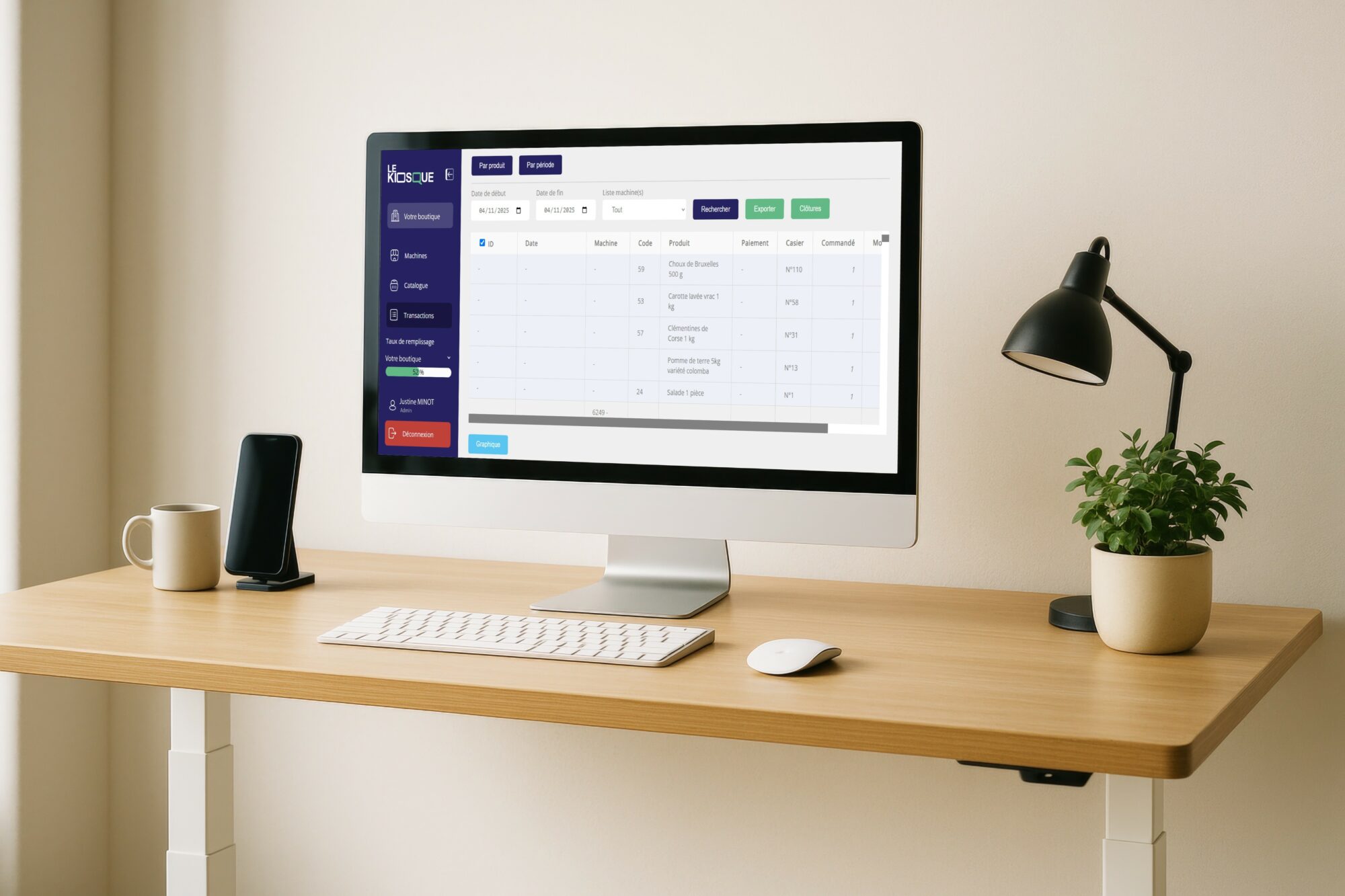 The Kiosk, remote management software for connected lockers by Automat-e, accessed from a computer