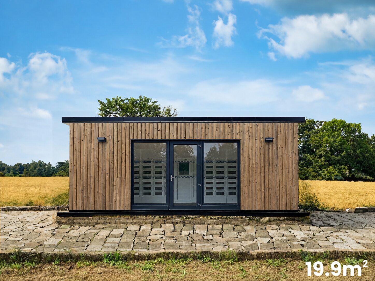 The 19.9 sqm Automat-e wooden retail space in the middle of a field