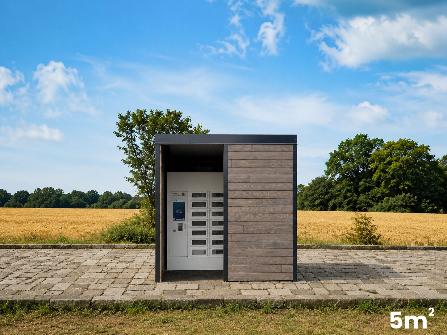 The 5 sqm Automat-e wooden retail space in the middle of a field